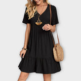 Boho Summer Dress with Pleats and Short Sleeves
