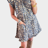 Dress with Leopard Pocket and Elegant Ruffle Detail
