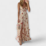 Maxi Dress with Floral Design and Slit