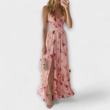 Maxi Dress with Floral Design and Slit