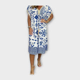 Knee-Length Kaftan with Patterns and Drawstring