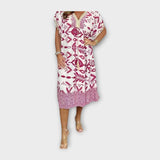 Knee-Length Kaftan with Patterns and Drawstring